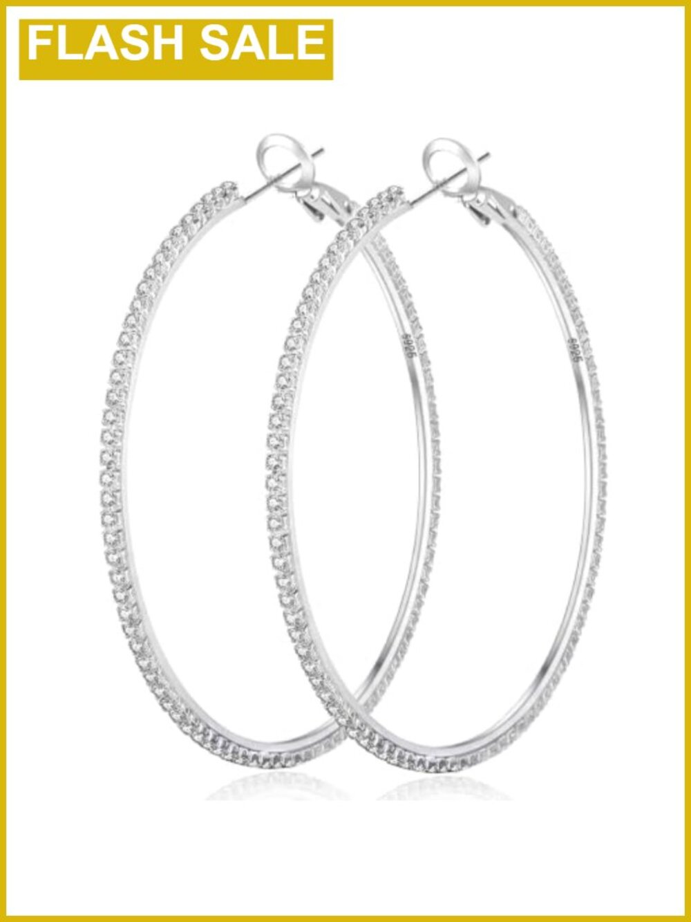 Sterling Silver Hoop Earrings 2mm Thin Rhinestone Large Hoop